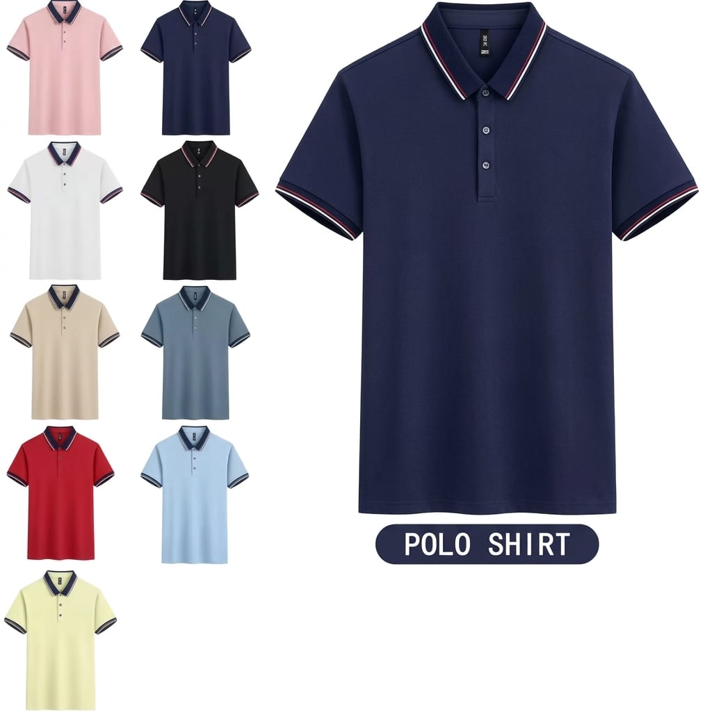 Men’s Premium Solid Color Polo Shirt Short Sleeve Knitted Casual Button Collar Slim Fit Everyday Fashion Shirt